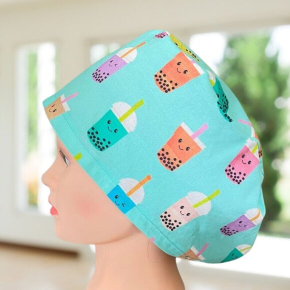 PREMIUM Boba Tea~ EURO Style Scrub Cap | Scrub Hat, RN,MD,CNA,Tech,Vet,Gift - Picture 1 of 4